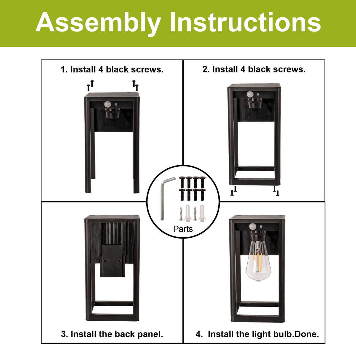Solar Motion-Sensing Outdoor Wall Lamps, Set of Two