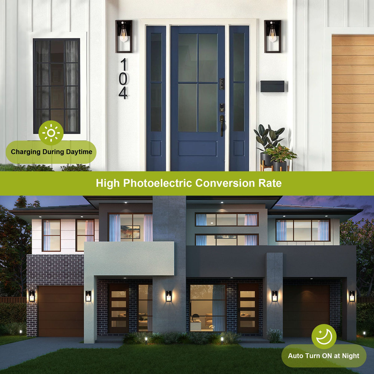 Solar Motion-Sensing Outdoor Wall Lamps, Set of Two