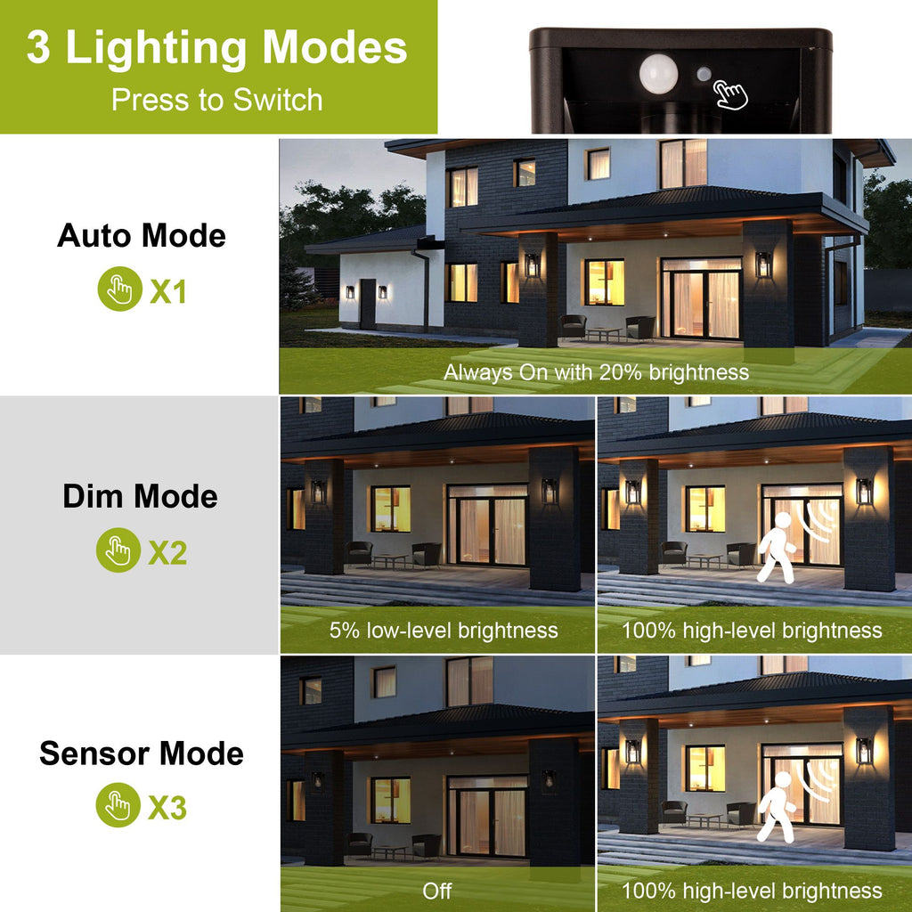 Solar Motion-Sensing Outdoor Wall Lamps, Set of Two