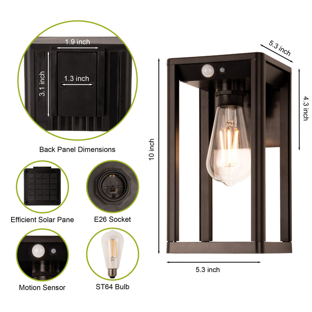 Solar Motion-Sensing Outdoor Wall Lamps, Set of Two