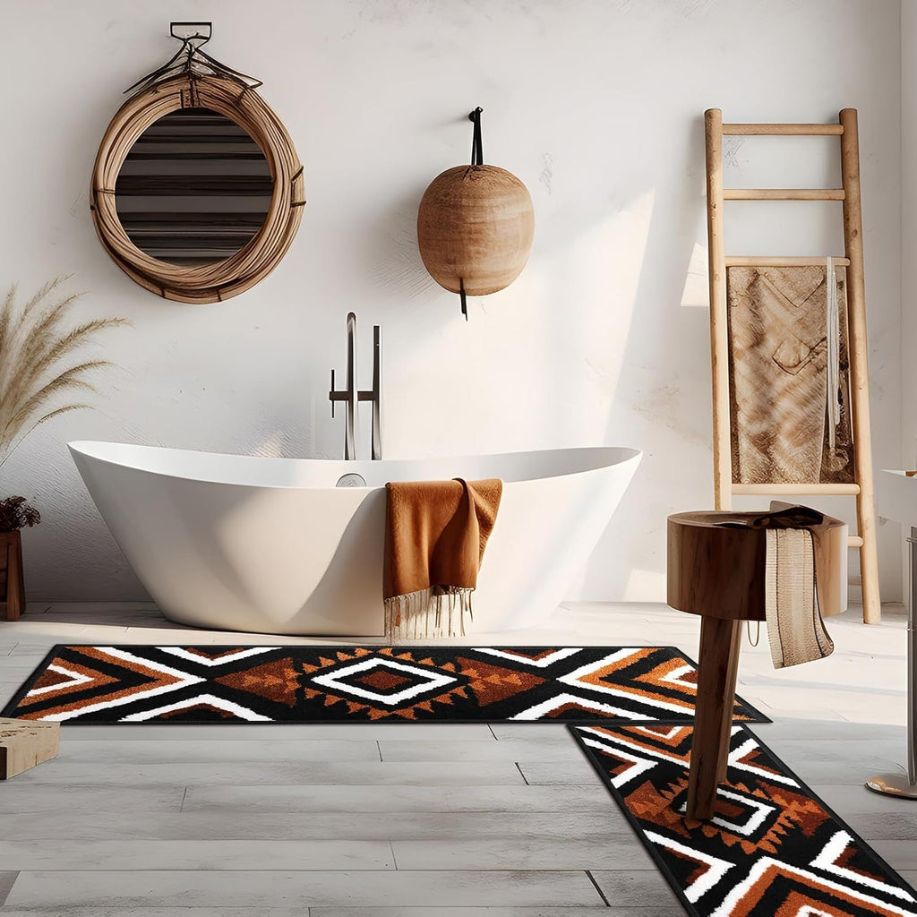 Western Aztec Bathroom Rug Set – Non-Slip Boho Decor