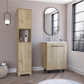 Light Oak Finish Bathroom Storage Set with Linen and Sink Cabinets