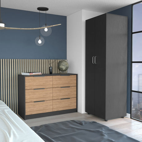 2-Piece Bedroom Set with Armoire and Dresser, Black/Pine