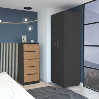 2-Piece Bedroom Set: London Armoire and Egeo 5-Drawer Dresser, Black/Light Oak