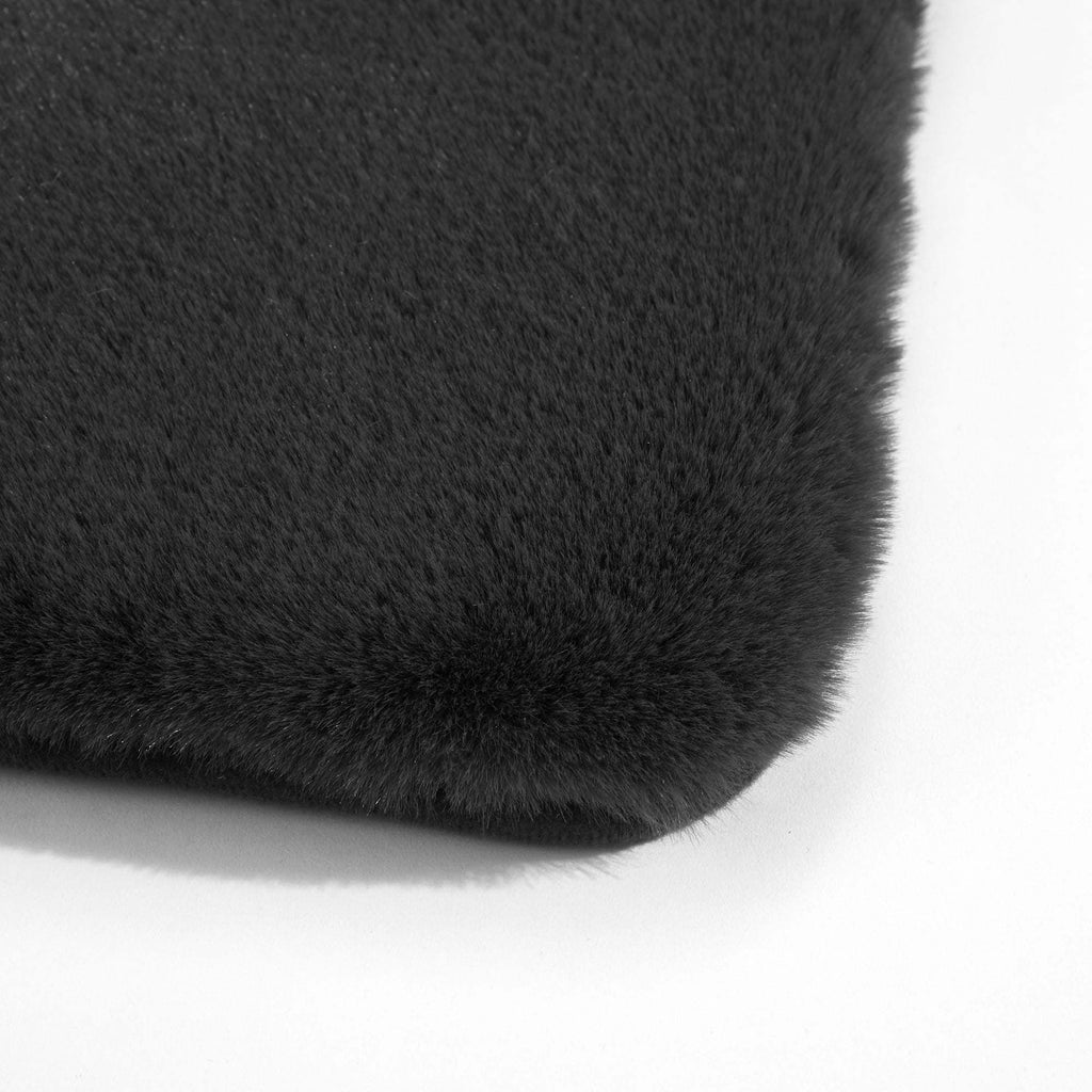 Two-Piece Gray Faux Rabbit Fur Bath Rug Set