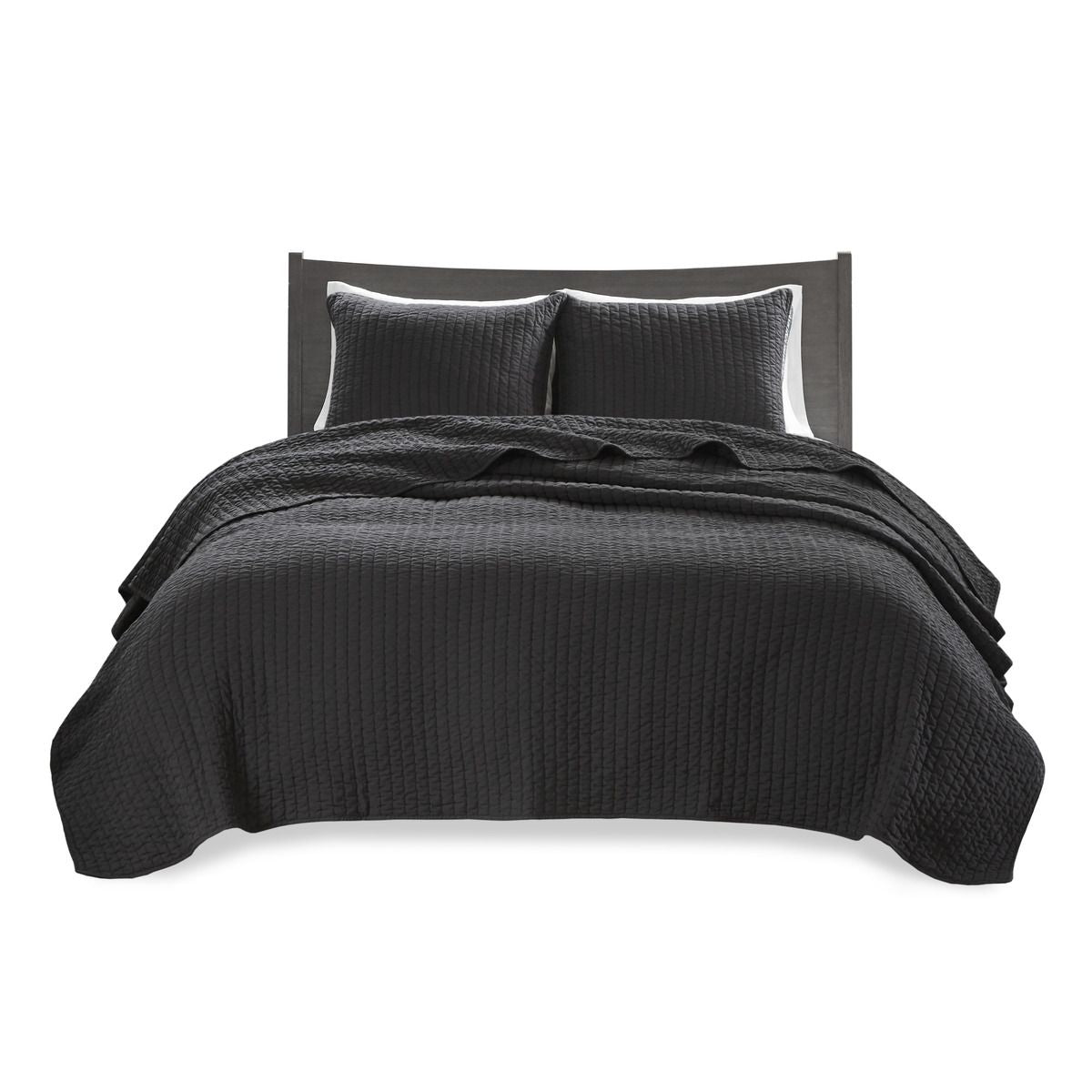 Reversible Black Channel-Quilted Bedding Set
