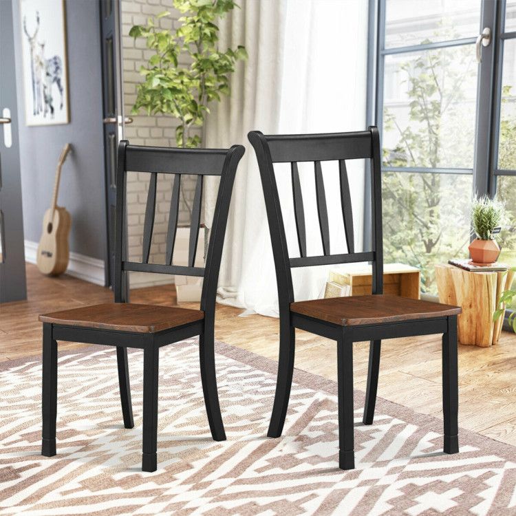 2 Piece Solid Whitesburg Spindle Back Dining Chairs in Rubber Wood