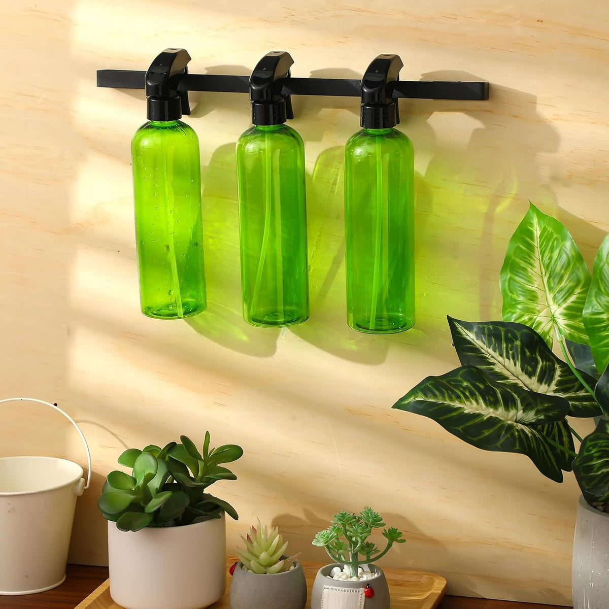 Two Wall-Mounted Spray Bottle Racks for Garage Detailing