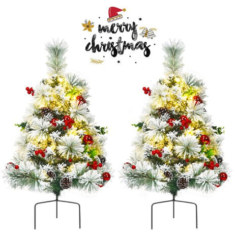 Pre-Lit Flocked Pathway Christmas Trees with LED Lights