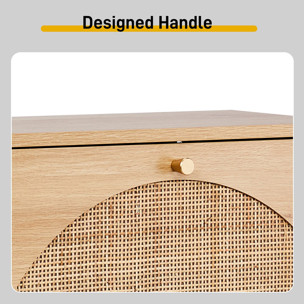2-Tier Flip-Down Shoe Cabinet with Rattan Arched Front