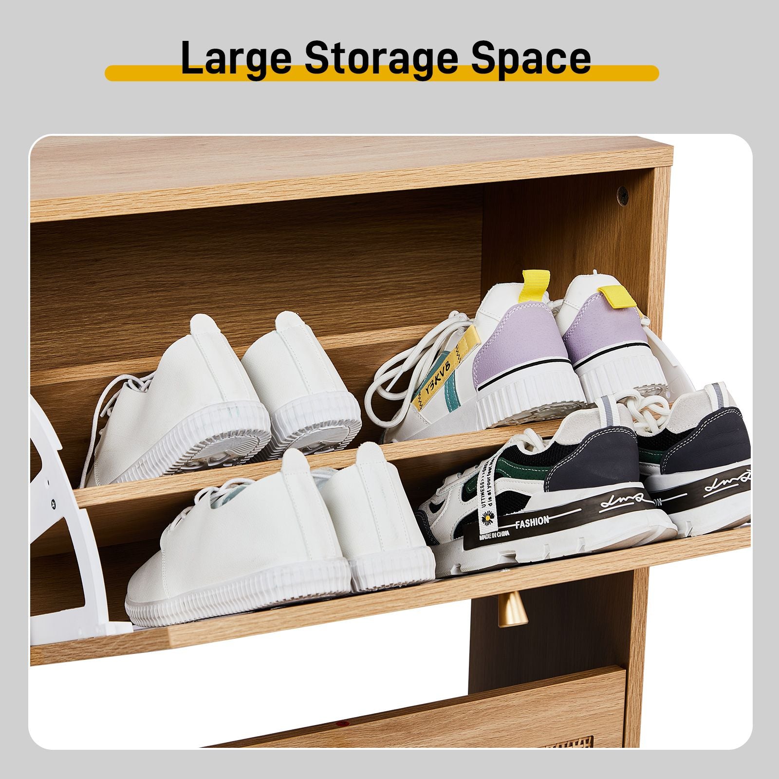 2-Tier Flip-Down Shoe Cabinet with Rattan Arched Front