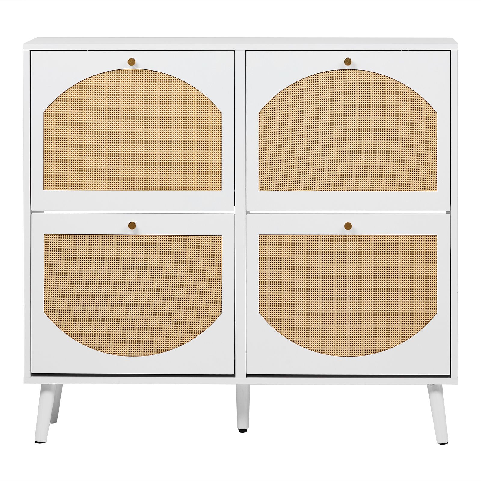 4-Compartment Flip-Top Shoe Cabinet with Arched Rattan Fronts
