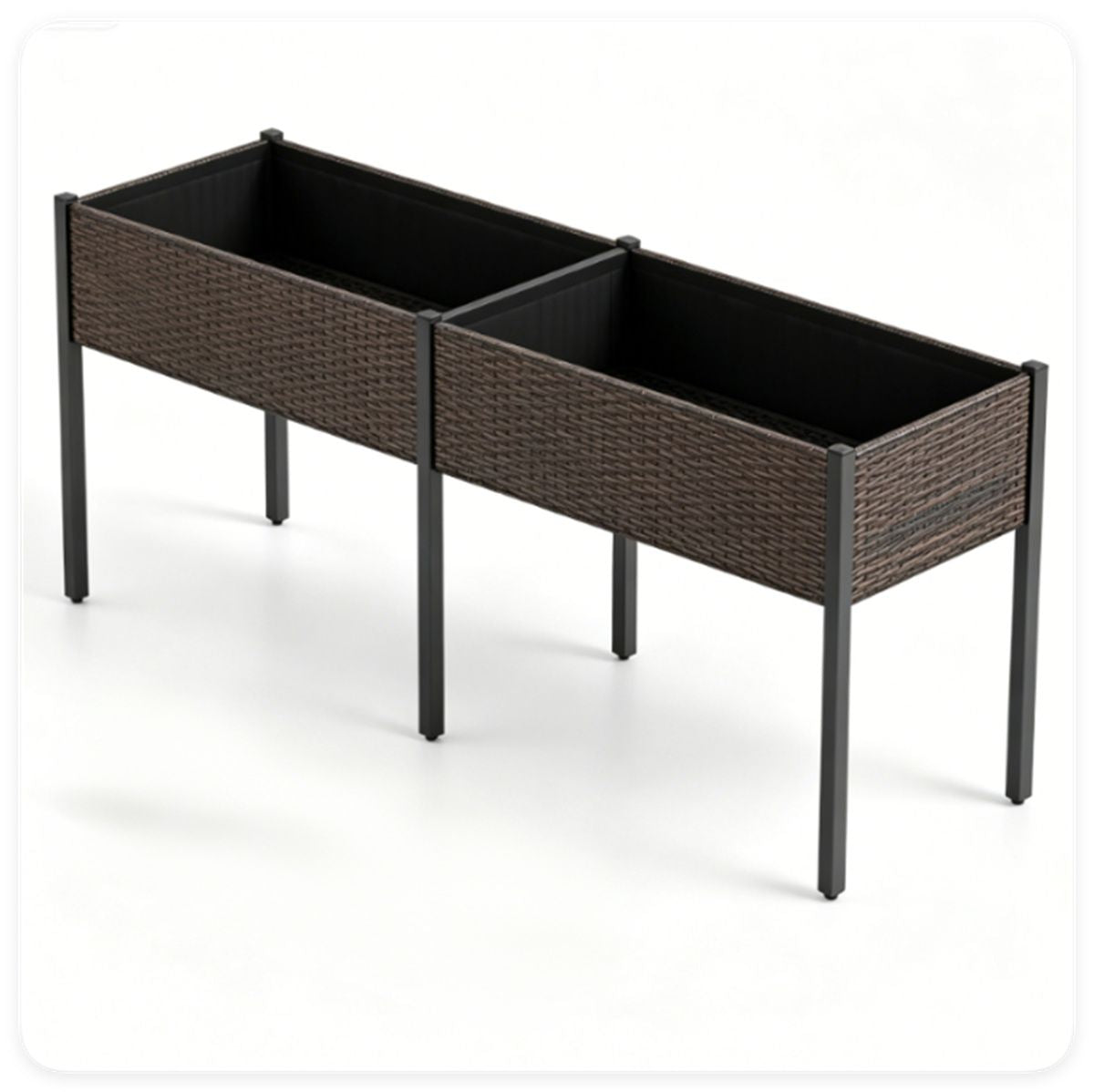 2-Section PE Rattan Raised Garden Bed – Ergonomic Elevated Planter Box for Patio Vegetables & Herbs