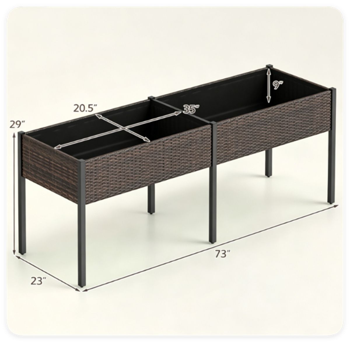 2-Section PE Rattan Raised Garden Bed – Ergonomic Elevated Planter Box for Patio Vegetables & Herbs