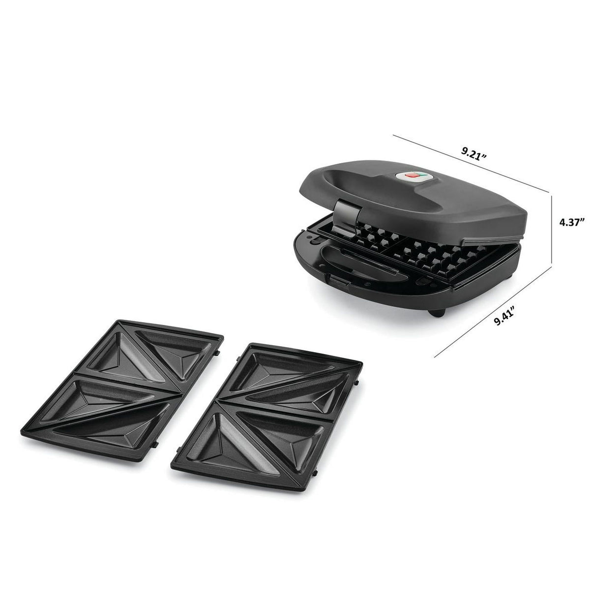 2-Slice Waffle & Sandwich Maker with Removable Ceramic Nonstick Plates