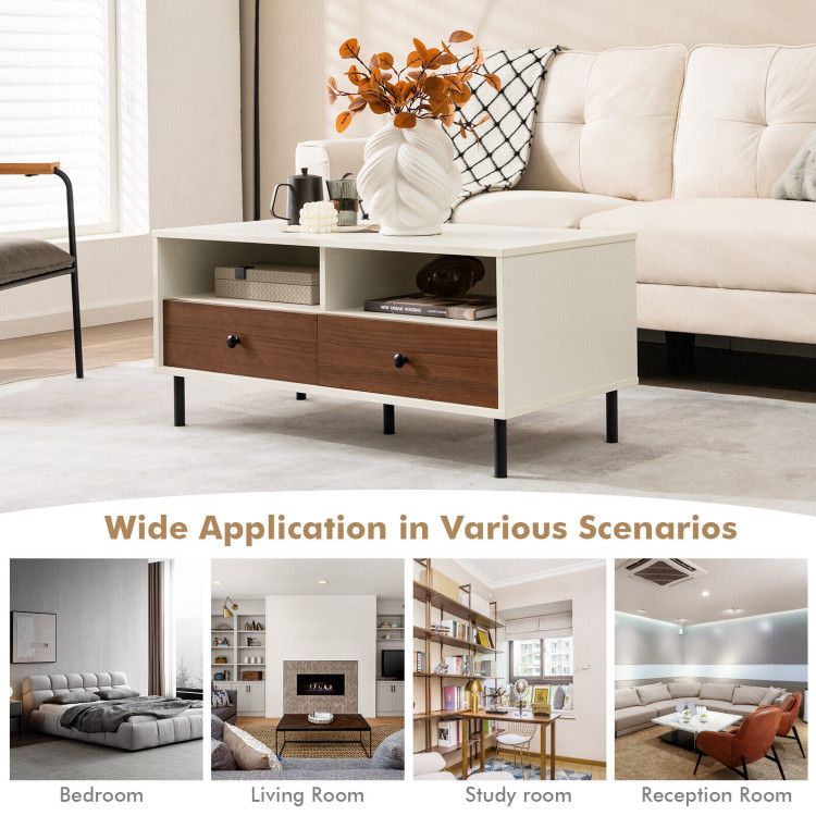 Modern Color-Block Coffee Table with Shelves and Drawers