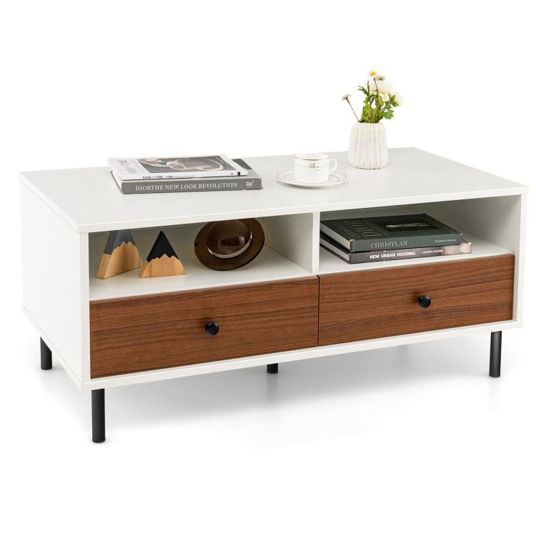 Modern Color-Block Coffee Table with Shelves and Drawers