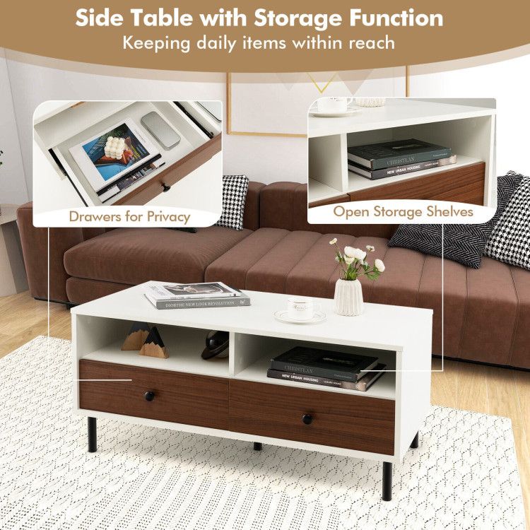 Modern Color-Block Coffee Table with Shelves and Drawers