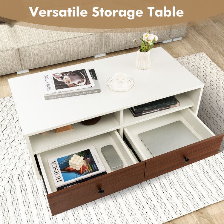Modern Color-Block Coffee Table with Shelves and Drawers