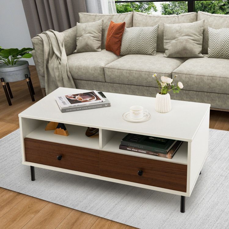 Modern Color-Block Coffee Table with Shelves and Drawers