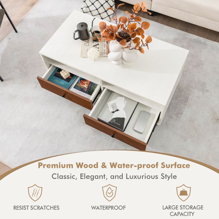 Modern Color-Block Coffee Table with Shelves and Drawers