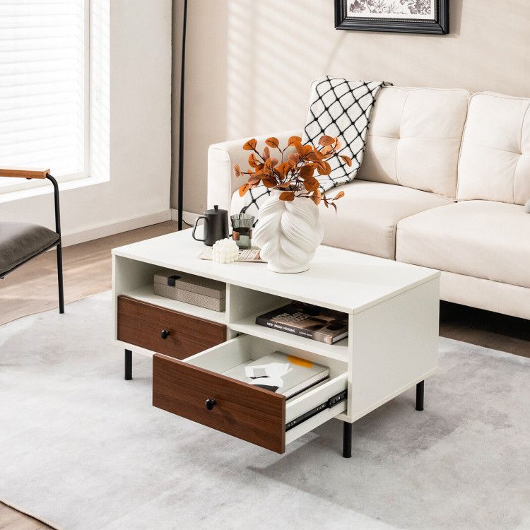 Modern Color-Block Coffee Table with Shelves and Drawers
