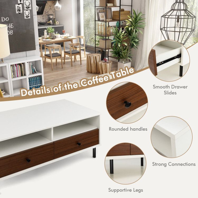 Modern Color-Block Coffee Table with Shelves and Drawers