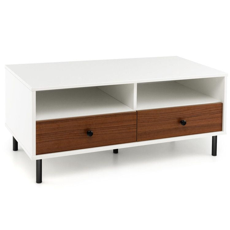 Modern Color-Block Coffee Table with Shelves and Drawers