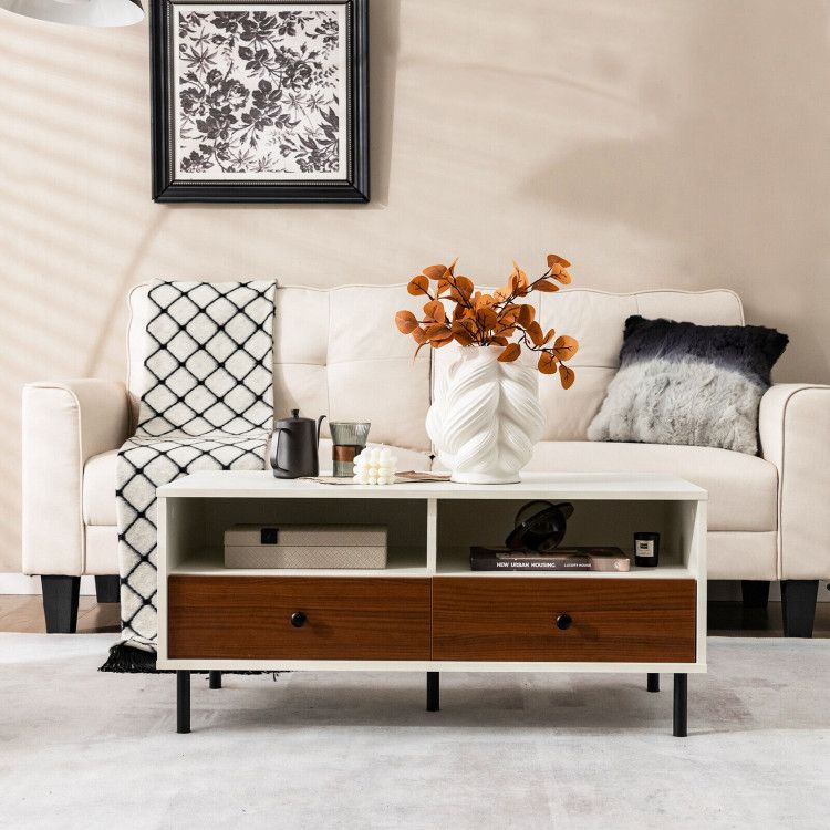 Modern Color-Block Coffee Table with Shelves and Drawers