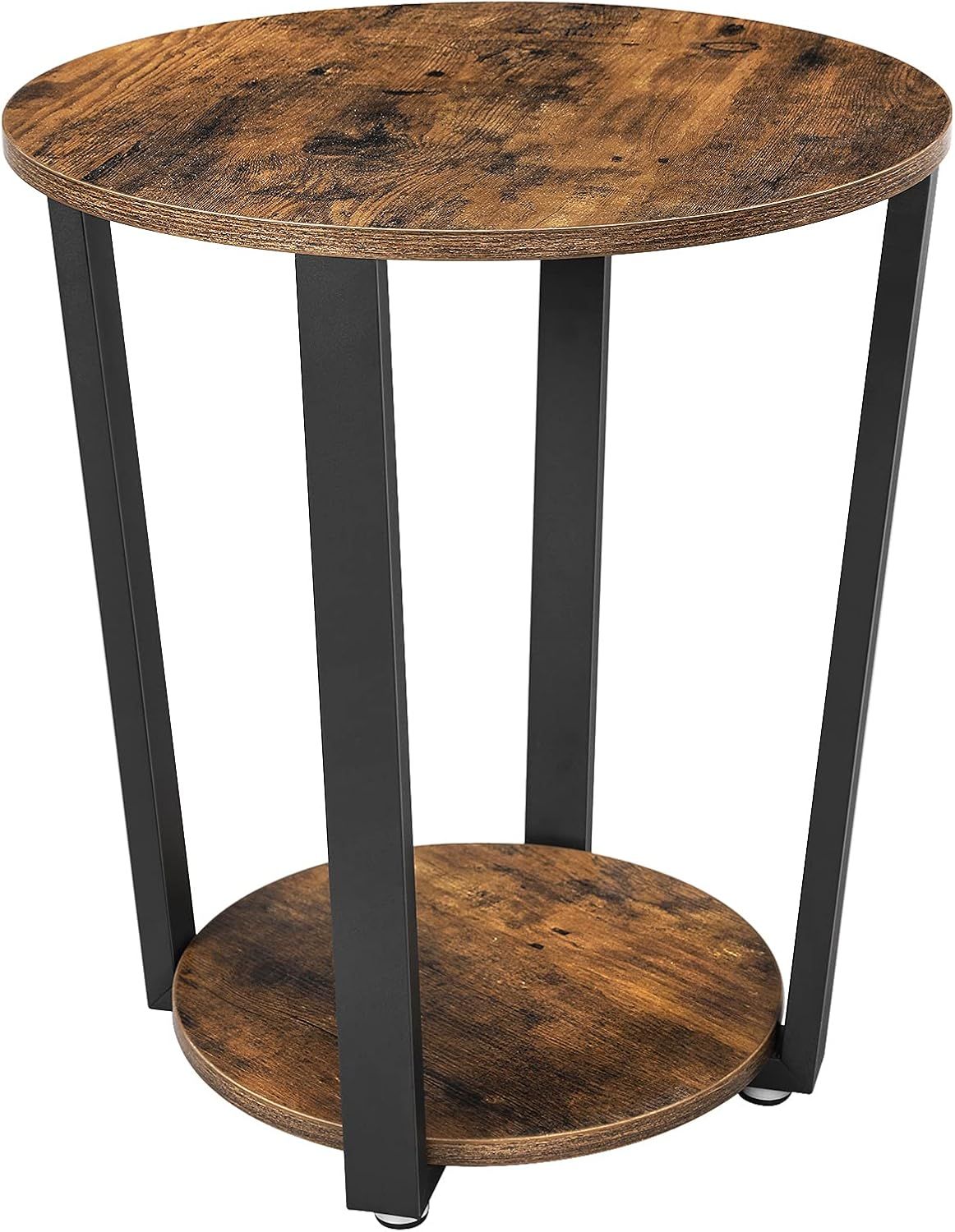 Round Industrial Side Table with Storage Shelf - Easy Assembly