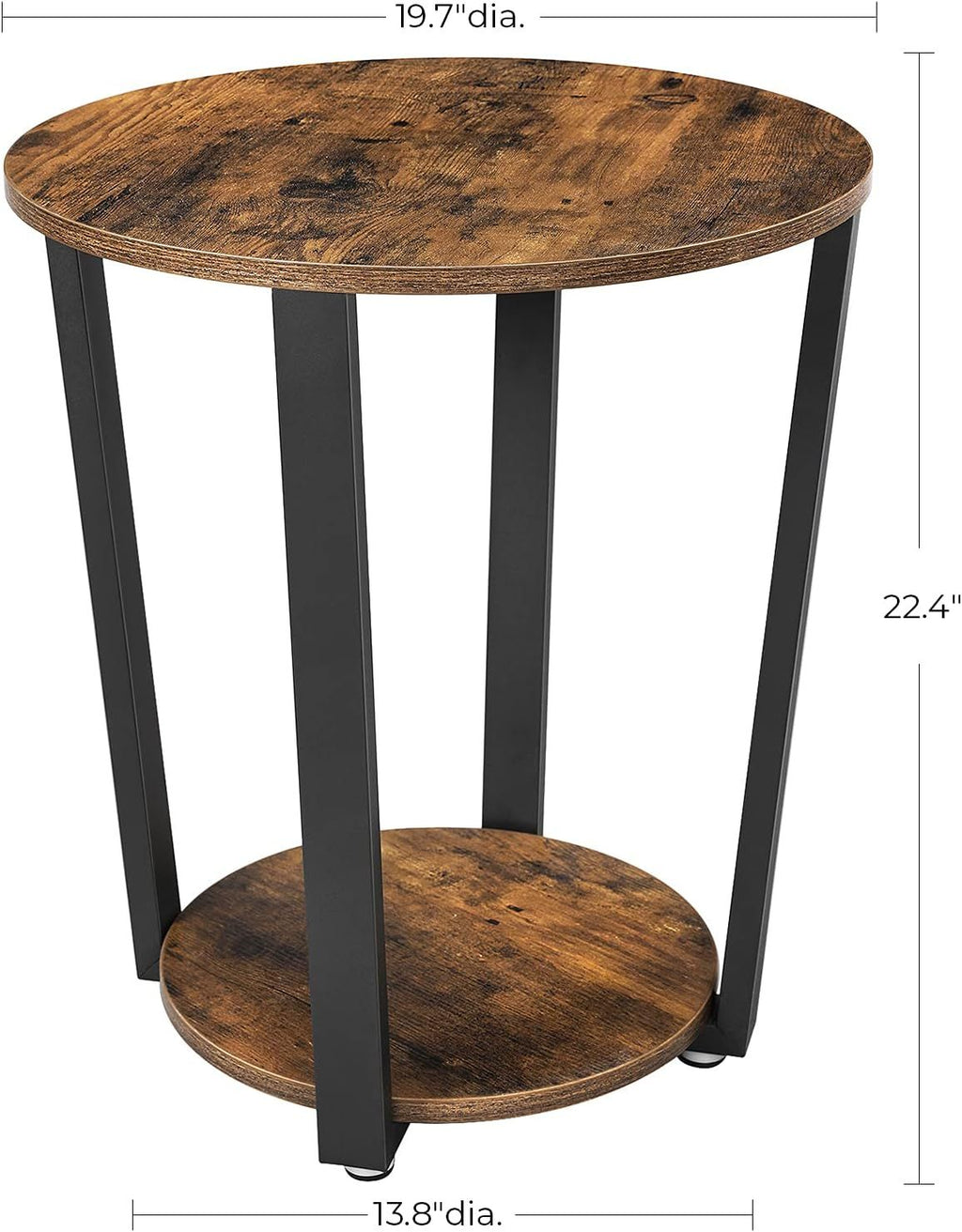 Round Industrial Side Table with Storage Shelf - Easy Assembly