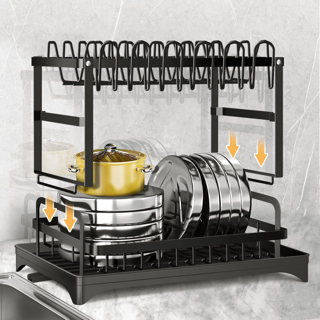 Space-Saving 2-Tier Dish Rack for Kitchen Counter