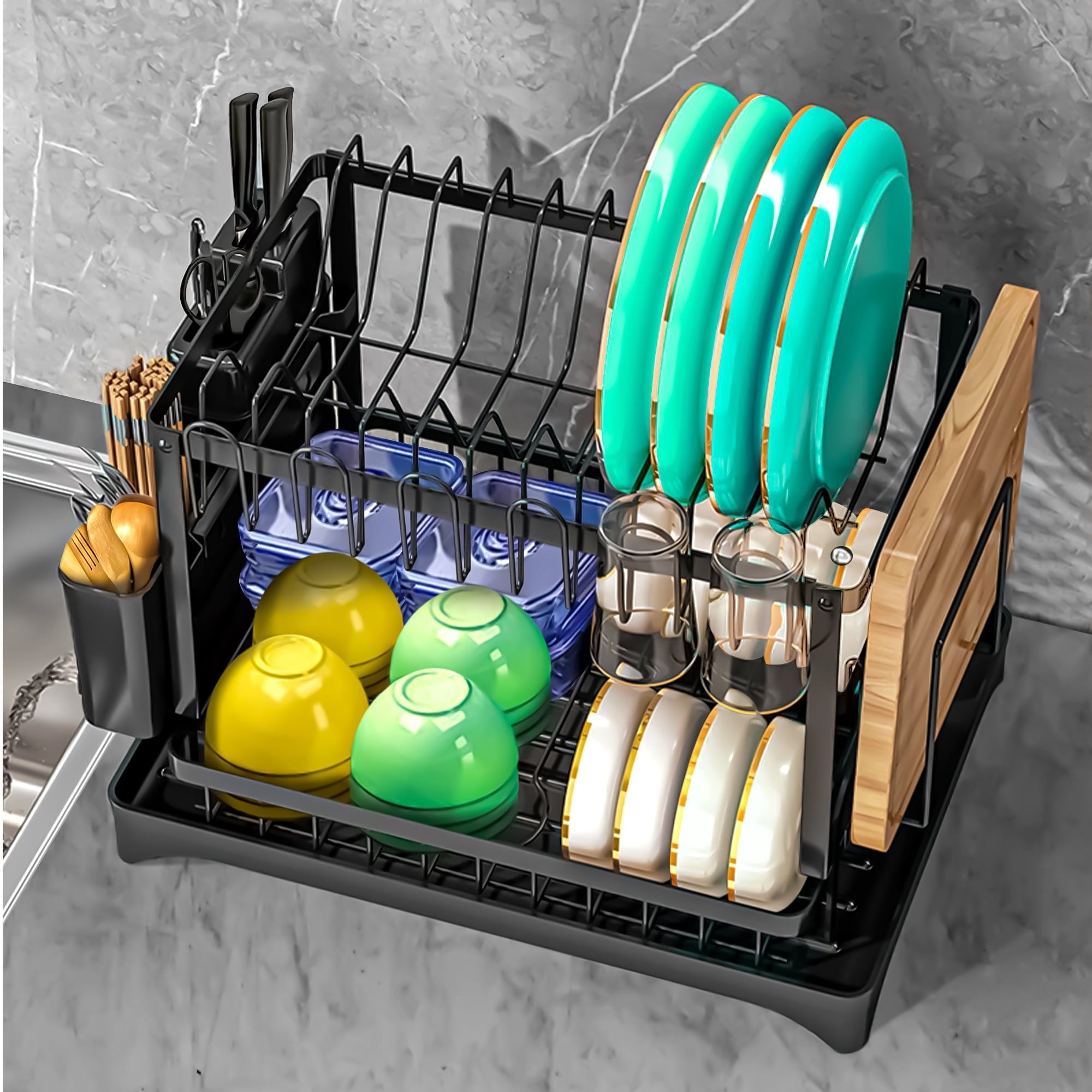 Space-Saving 2-Tier Dish Rack for Kitchen Counter
