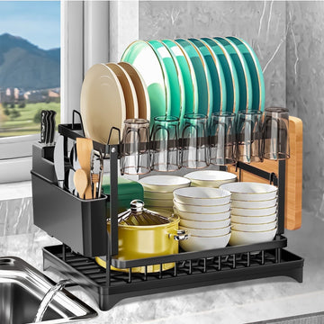 Space-Saving 2-Tier Dish Rack for Kitchen Counter