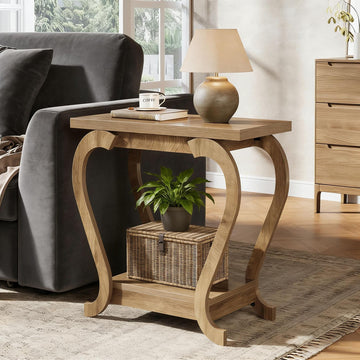 2-Tier End Table, Narrow Accent Side Table with with Storage Shelves