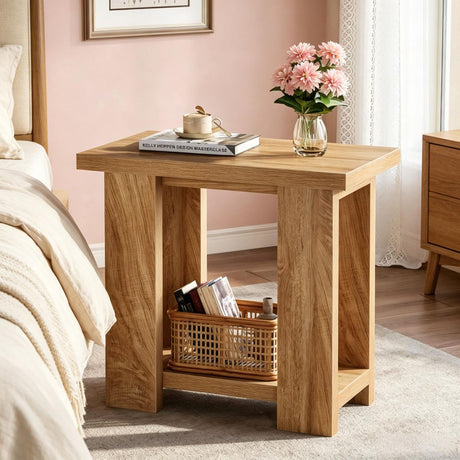 Two-Tier Farmhouse End Table with Lower Shelf