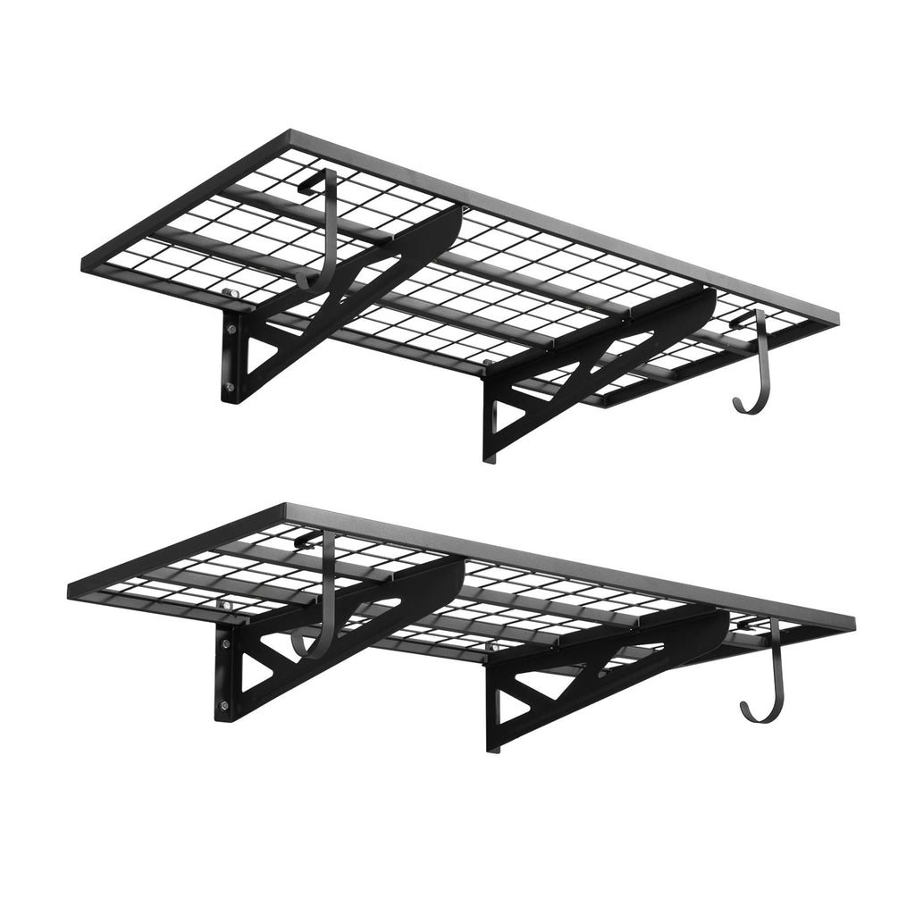 2-Tier practical Wall Garage Shelving – Capacity, Steel Rack with Hooks