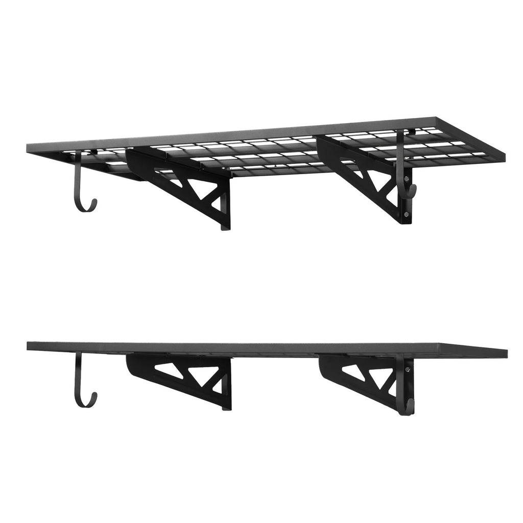 2-Tier practical Wall Garage Shelving – Capacity, Steel Rack with Hooks