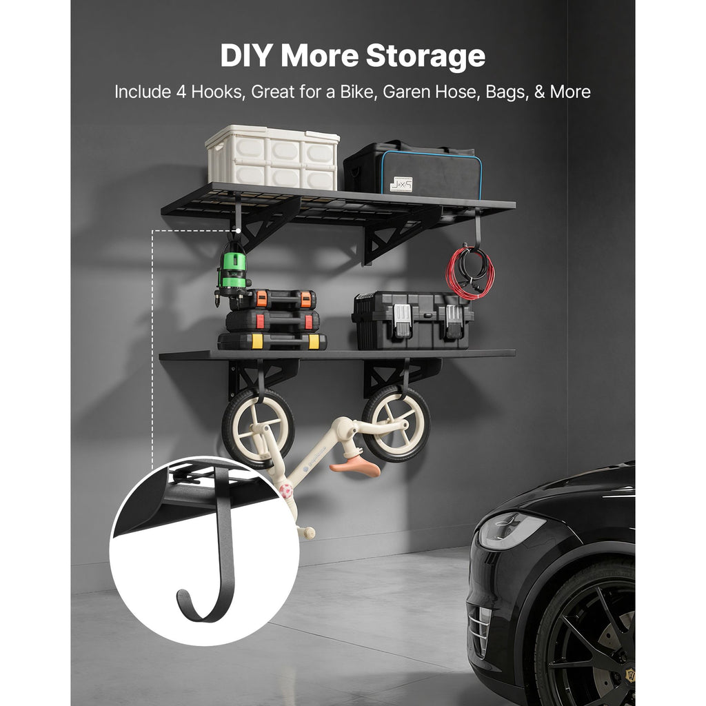 2-Tier practical Wall Garage Shelving – Capacity, Steel Rack with Hooks