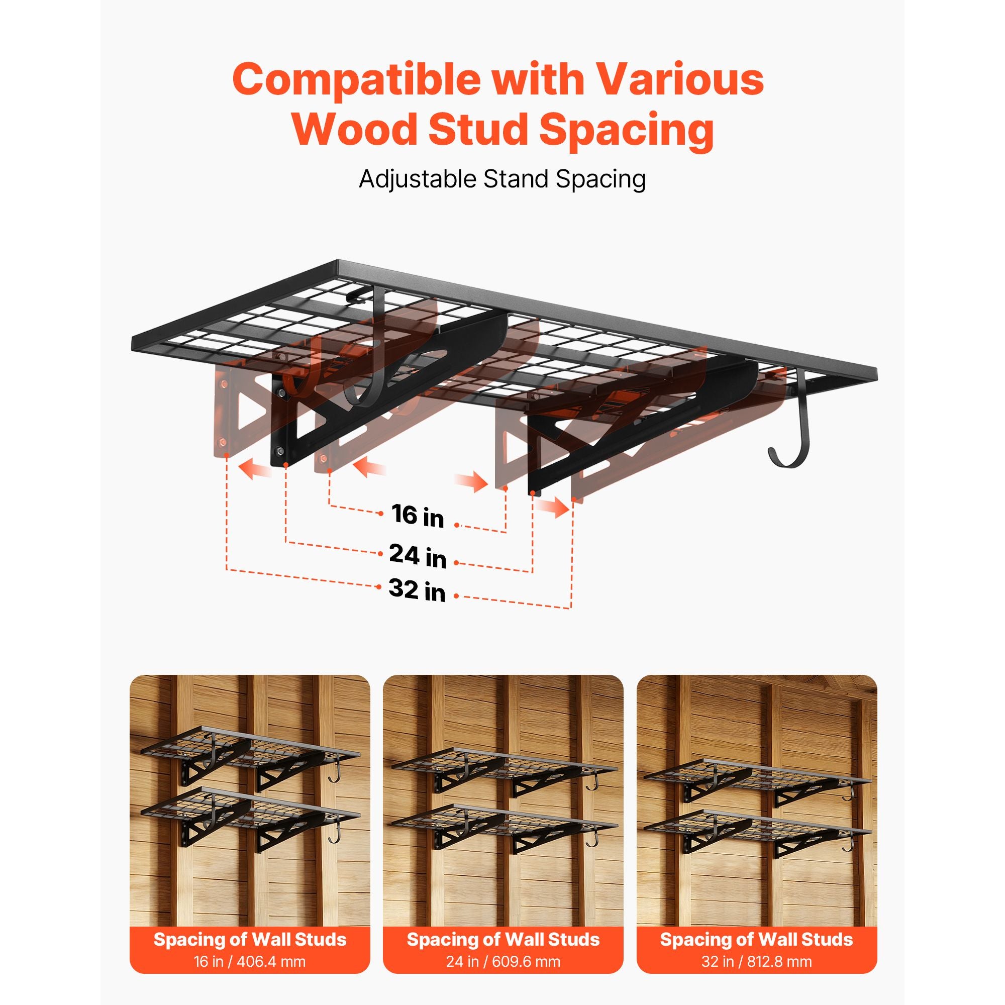 2-Tier practical Wall Garage Shelving – Capacity, Steel Rack with Hooks