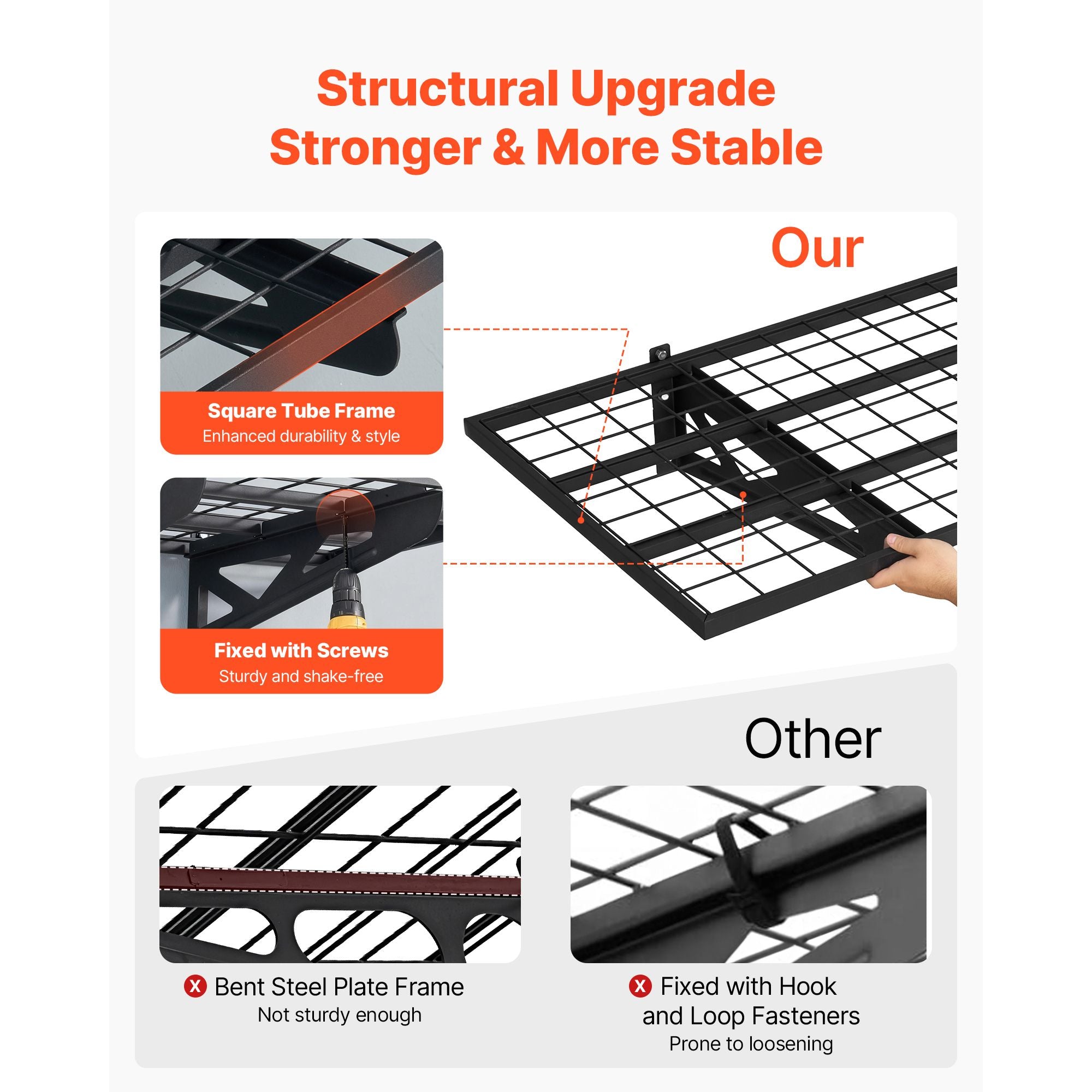 2-Tier practical Wall Garage Shelving – Capacity, Steel Rack with Hooks