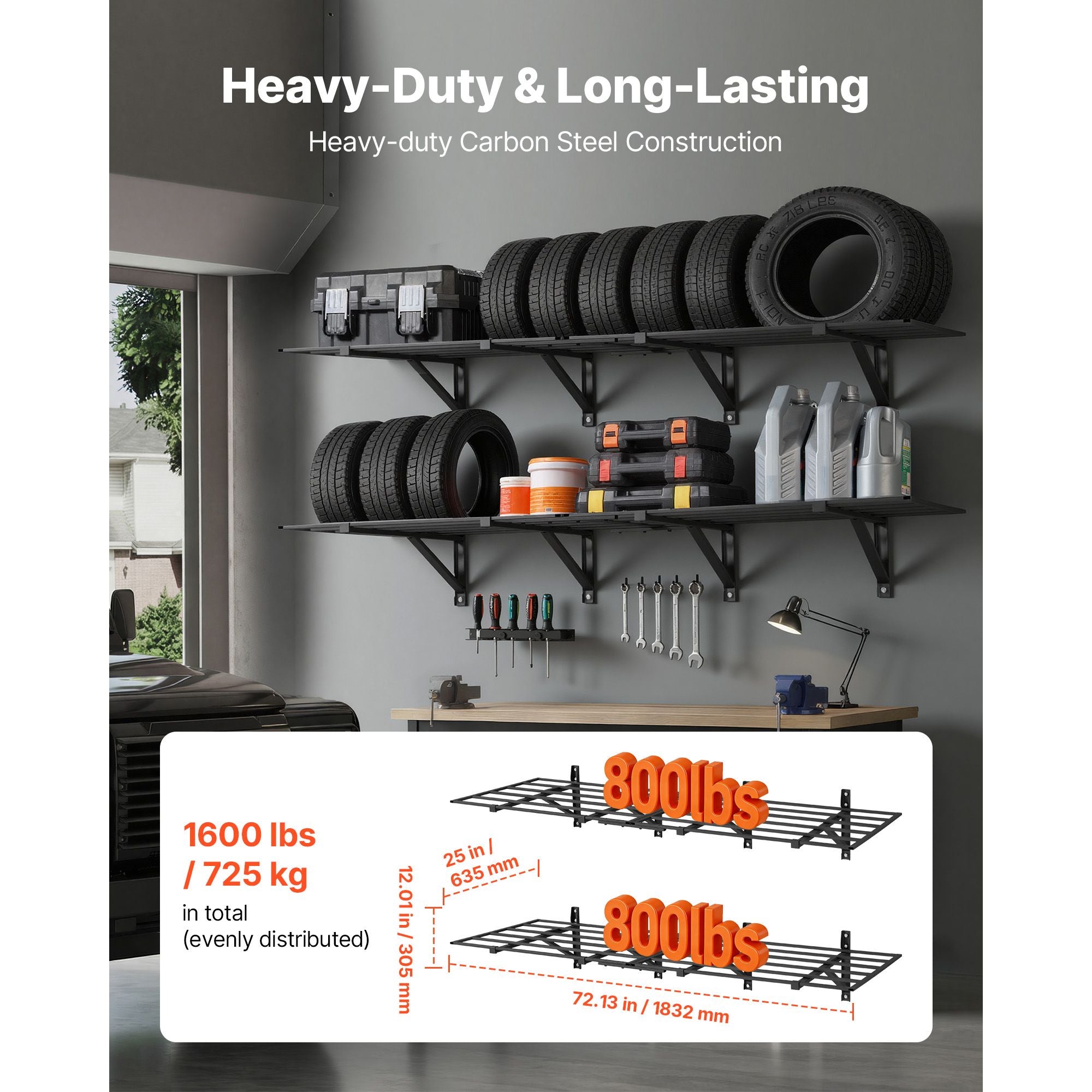 2-Tier practical Wall Garage Shelving with Capacity