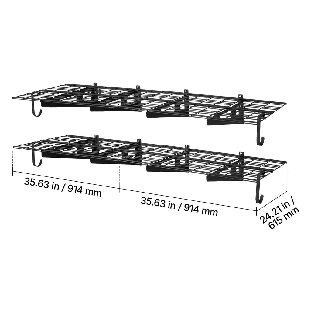 Wall Mounted Garage Shelving with Hooks – 2-Tier Storage Rack