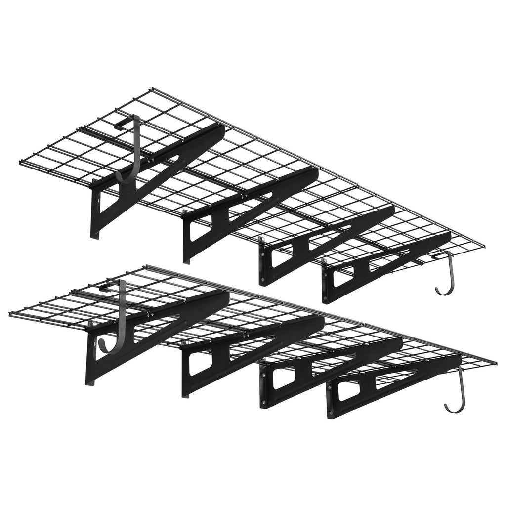 Wall Mounted Garage Shelving with Hooks – 2-Tier Storage Rack