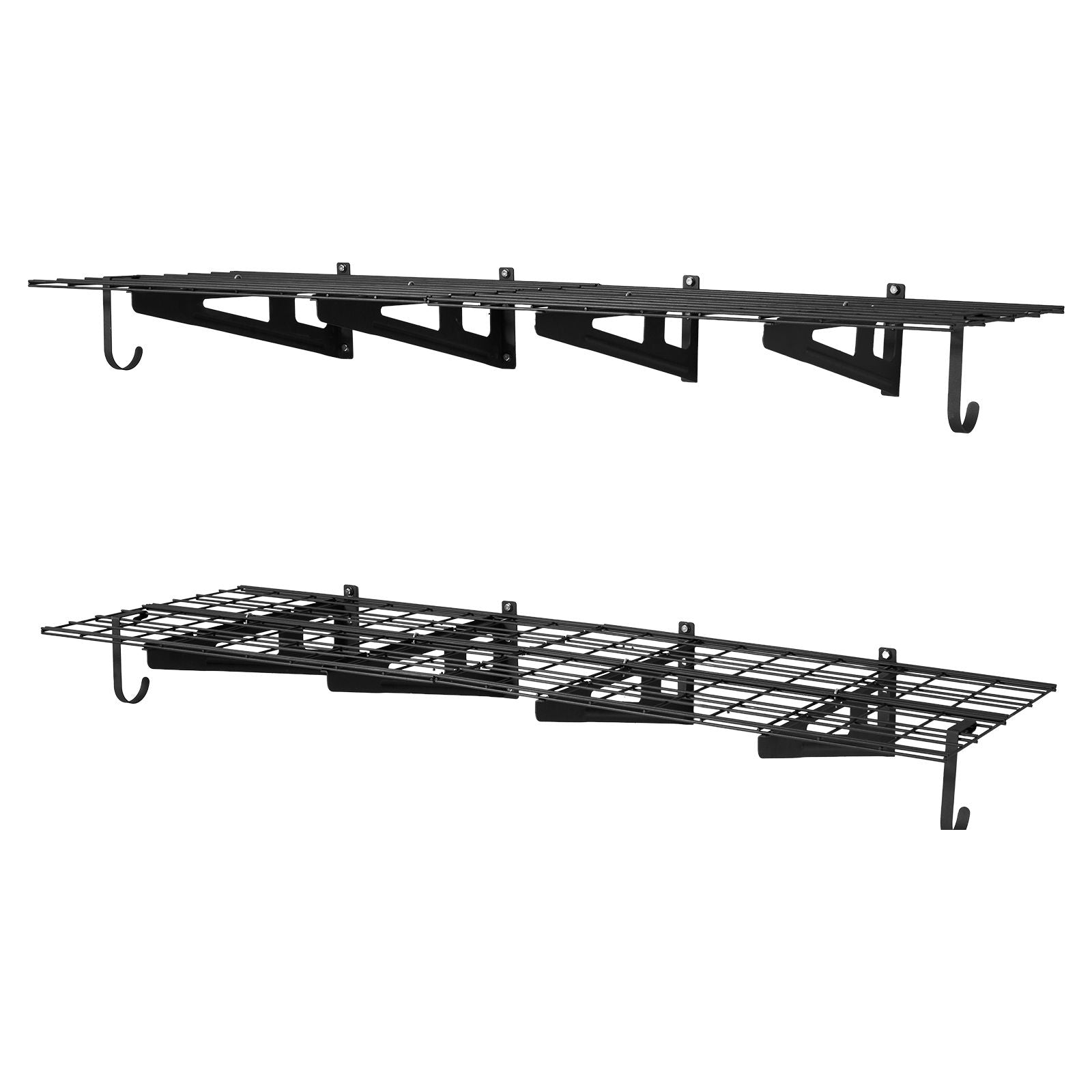 Wall Mounted Garage Shelving with Hooks – 2-Tier Storage Rack