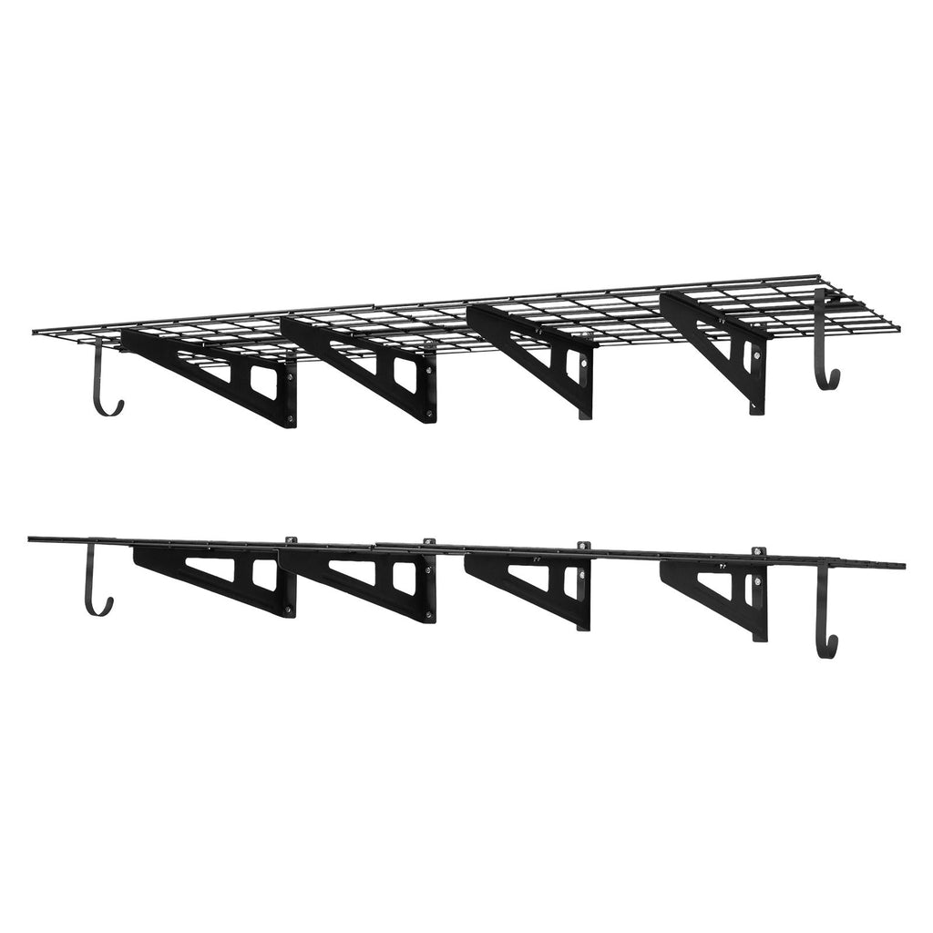 Wall Mounted Garage Shelving with Hooks – 2-Tier Storage Rack