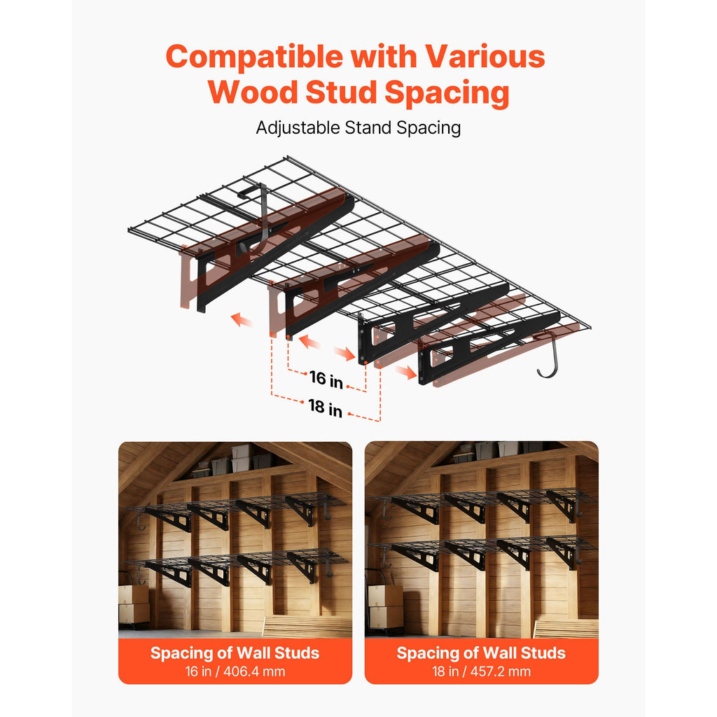 Wall Mounted Garage Shelving with Hooks – 2-Tier Storage Rack