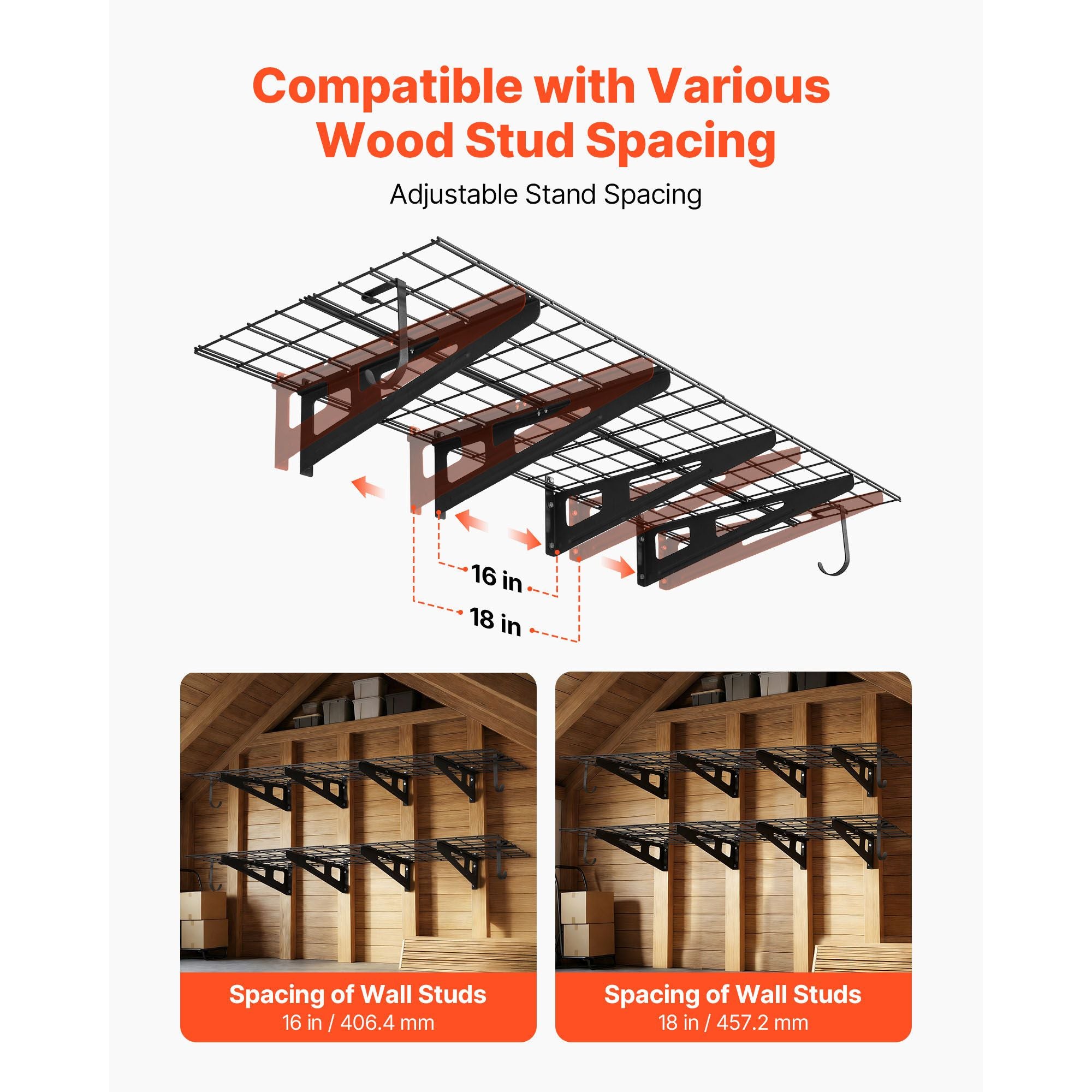 Wall Mounted Garage Shelving with Hooks – 2-Tier Storage Rack