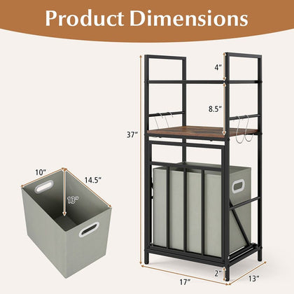 2-Tier Laundry Hamper with Tilt-Out Basket – Rustic Metal & Wood Organizer