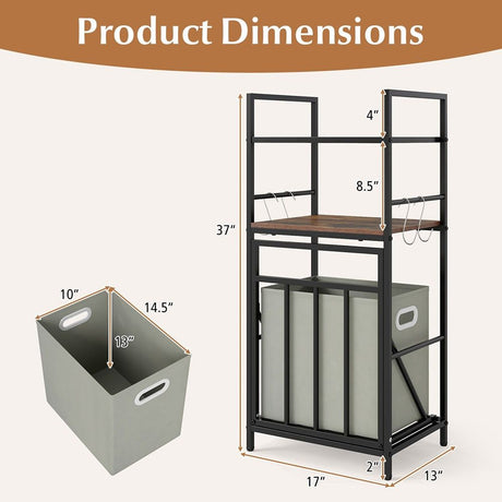 2-Tier Laundry Hamper with Tilt-Out Basket – Rustic Metal & Wood Organizer